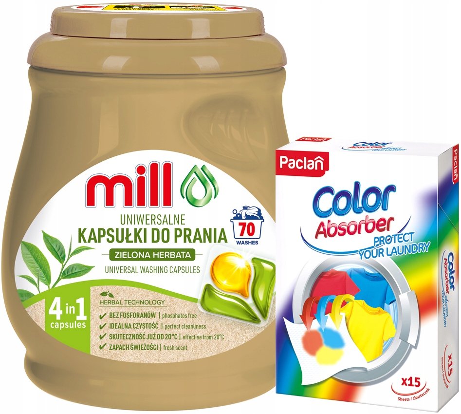 Uniwersalne Kapsułki Do Prania Skuteczne Zielona Herbata 70szt Chusteczki