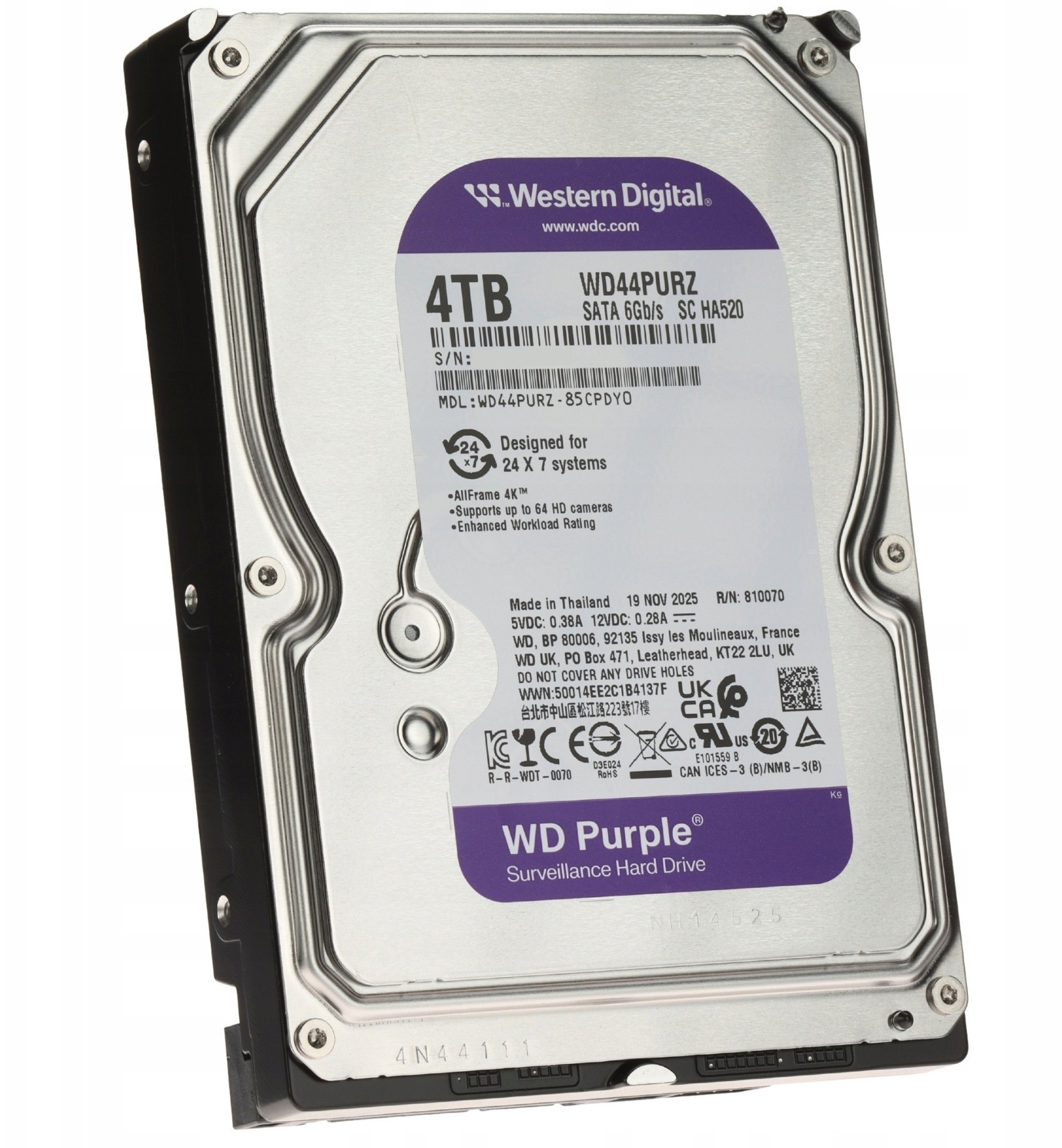 WESTERN DIGITAL HDD-WD44PURZ 4TB 24/7