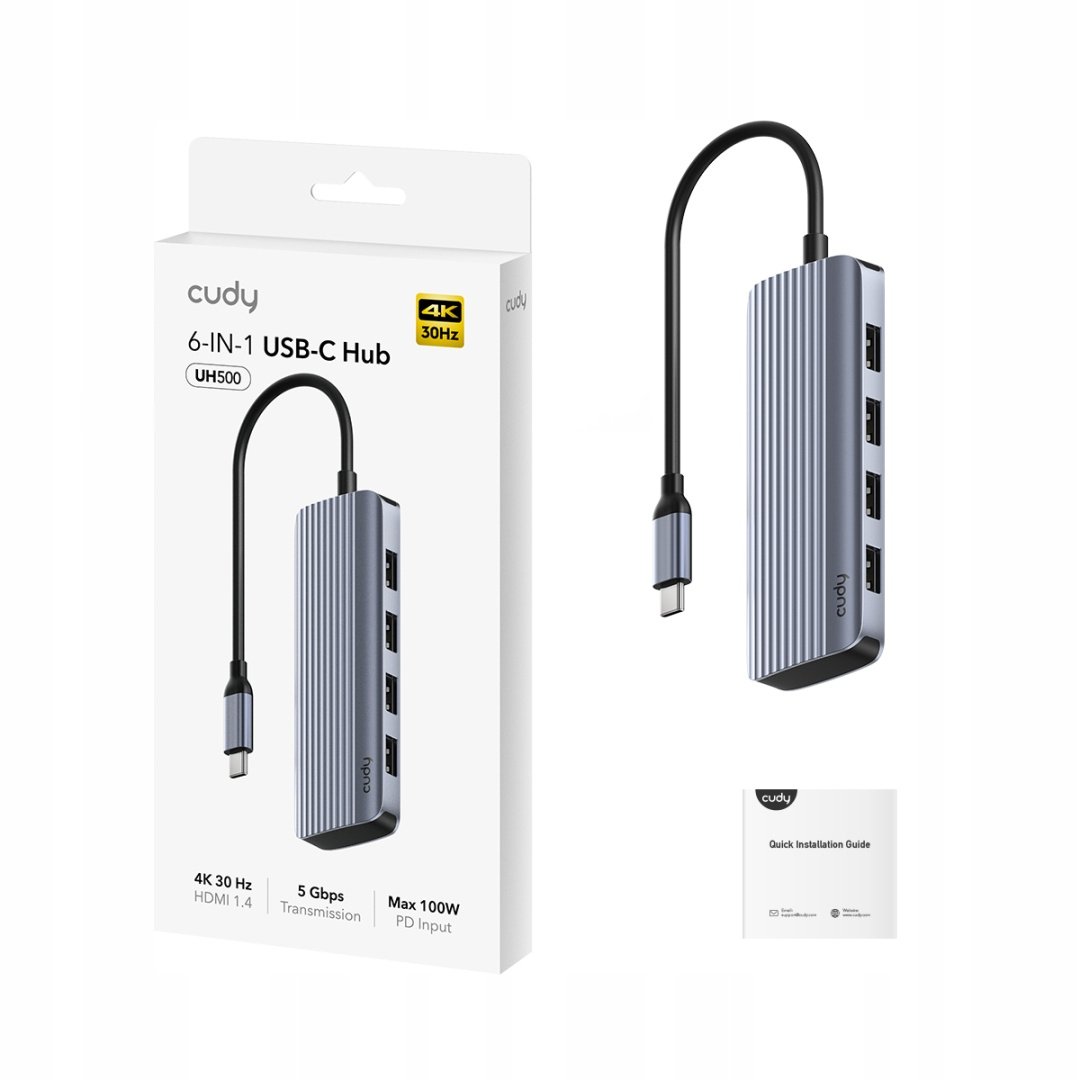 CUDY UH500 HUB 6 w 1, USB-C, 4K HDMI