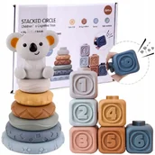 Zabawki sensoryczne - Klocki Gumowe Sensoryczne Miękkie Kreatywne Wieża Montessori Piramida 13 El. - miniaturka - grafika 1