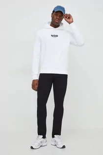 Bluzy męskie - Calvin Klein bluza męska kolor biały z kapturem z nadrukiem - grafika 1