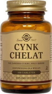 Solgar Cynk chelat 100 tabletek - Witaminy i minerały - miniaturka - grafika 1