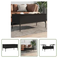 Ławy i stoliki kawowe - The Living Store stolik kawowy czarny 100x50x45 cm materiał drewnopochodny i metal - miniaturka - grafika 1