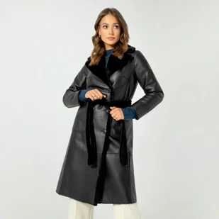 Damski płaszcz z wiązaniem dwustronny czarny - Płaszcze damskie Damski płaszcz z wiązaniem dwustronny czarny - Płaszcze damskie - miniaturka - grafika 1