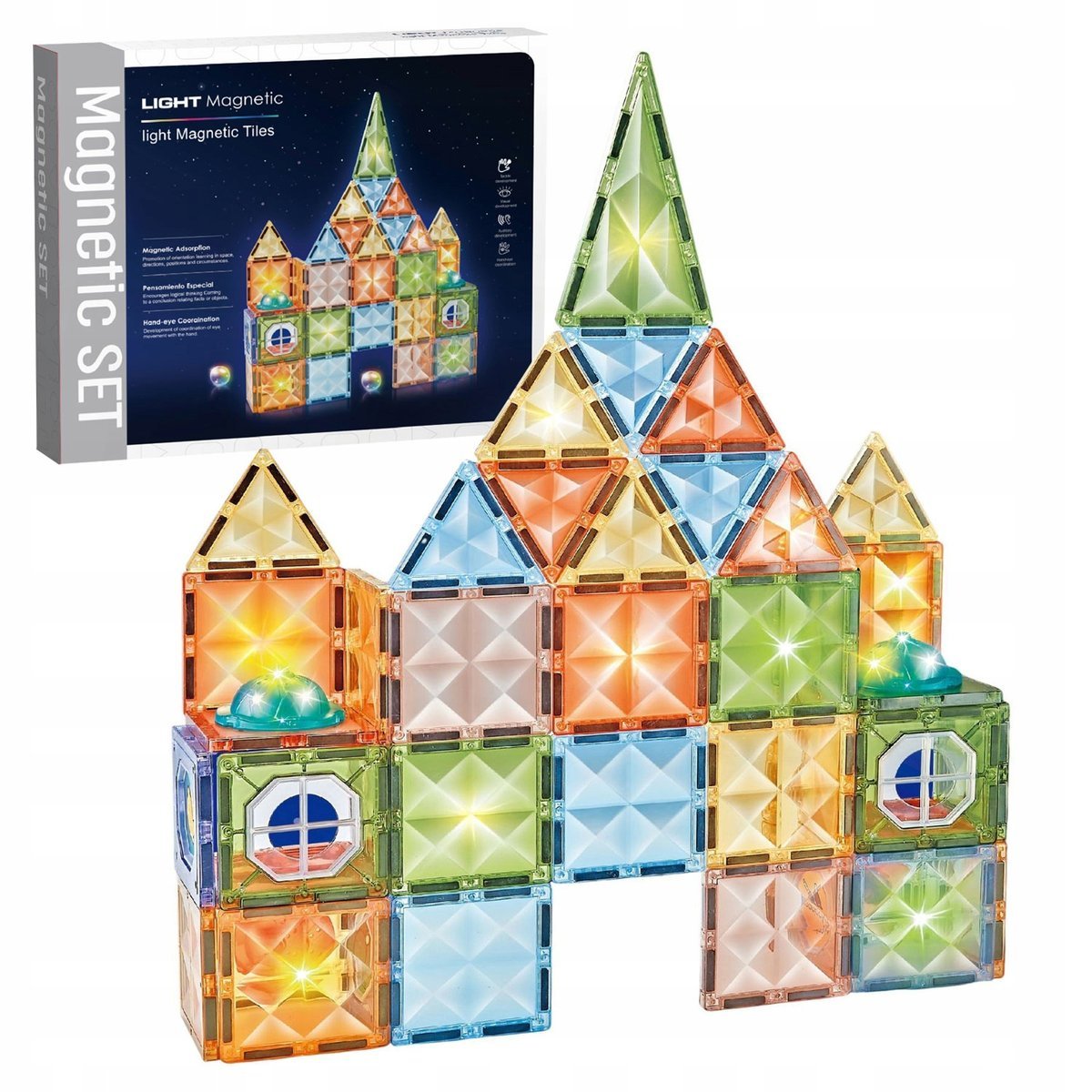 Świecące Klocki Magnetyczne Zestaw Kreatywny Dla Dzieci Panele Led 73 El