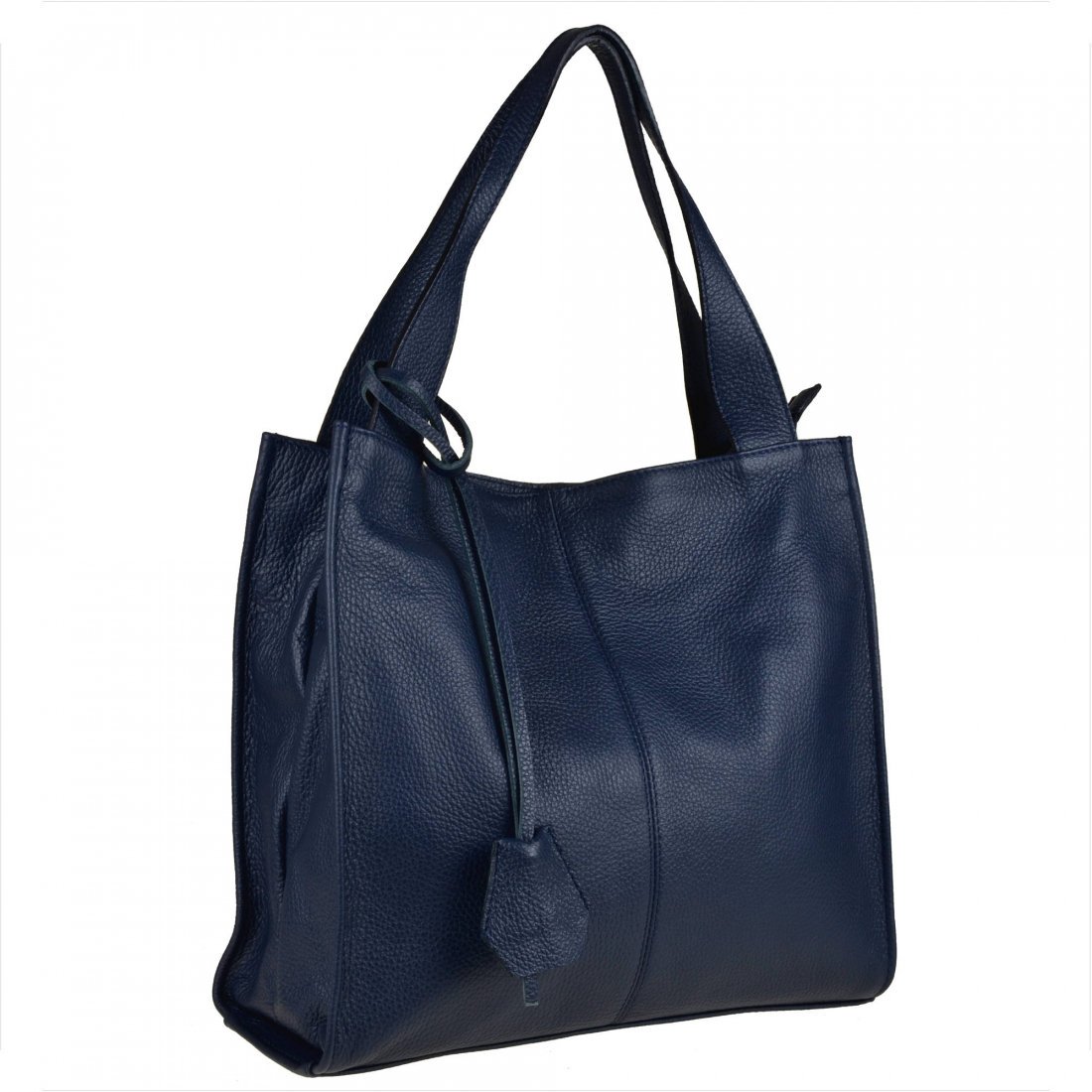 Duża torebka włoska shopper bag granatowa skóra naturalna