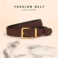 Paski - TEMU Damski Vintage Pasek w Kolorze Matowego Brązu – Złota Sprzączka do Spodni, Garniturów i Stylu Casual/Formalnego – Regulowany Pas - miniaturka - grafika 1