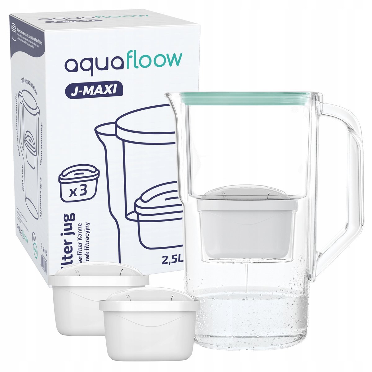 Dzbanek filtrujący z tworzywa AquaFloow J-MAXI 2,5l + 3x filtr do wody