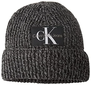 Calvin Klein Jeans Męska czapka z dzianiny oversize z etykietą, czarna, jeden rozmiar - Czapki damskie - miniaturka - grafika 1