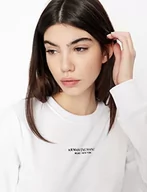 Bluzy damskie - Armani Exchange Długi rękaw Milano/New York Crew Neck Bluza damska, biały, XS - miniaturka - grafika 1