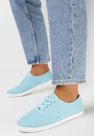 Trampki damskie - Niebieskie Tenisówki na Płaskiej Podeszwie ze Sznurowaniem i Okrągłym Noskiem Ezoma - miniaturka - grafika 1