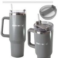 Kubki termiczne - Kubek termiczny , szary ze słomką, uchwytem stal nierdzewna 1200 ml - miniaturka - grafika 1