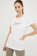 Koszulki sportowe damskie - Reebok t-shirt bawełniany kolor biały - miniaturka - grafika 1