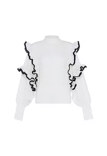 Swetry damskie - faina Damski sweter z dzianiny w stylu vintage z falbankami wełniany biały rozmiar M/L, biały (wollweiss), XL - grafika 1