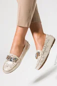 Mokasyny damskie - Beżowe mokasyny z kryształkami damskie płaskie ze skórzaną wkładką Casu D24X4-BE - miniaturka - grafika 1