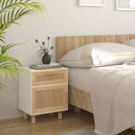 Szafki nocne - Lumarko Szafka nocna, biała, lite drewno sosnowe i naturalny rattan - miniaturka - grafika 1