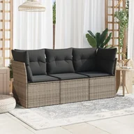 Meble ogrodowe - vidaXL 3-częściowa sofa do ogrodu, z poduszkami, szara, polirattanowa - miniaturka - grafika 1