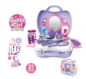 Akcesoria dla lalek - Norimpex Zestaw Fryzjerski Do Makijażu W Walizce Toaletka - miniaturka - grafika 1