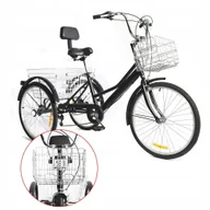 Rowerki trójkołowe - ROWER TRÓJKOŁOWY DUŻY CZARNY DLA DOROSŁYCH 24 CALE 2 KOSZE 7 BIEGÓW - miniaturka - grafika 1