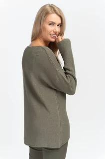 Swetry damskie - Asymetryczny sweter z dekoltem w serek - grafika 1