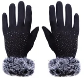 Rękawiczki rowerowe - Rękawiczki dotykowe ocieplane miś futerko damskie - miniaturka - grafika 1