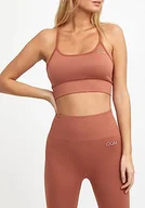 Biustonosze - Drop of Mindfulness Maya Biustonosz sportowy bezszwowy terakota z regulowanymi ramiączkami damski, chowane wstawki, Top sportowy, rdzawy czerwony biustonosz treningowy wyściełany, XS-XL - miniaturka - grafika 1