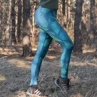 Legginsy - Sportowe legginsy damskie z wysokim stanem PAPROCIE turkusowe XS - miniaturka - grafika 1