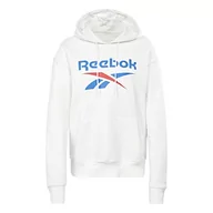 Bluzy damskie - Reebok Damska bluza z kapturem z dużym logo, z polaru, biała, S, biały, S - miniaturka - grafika 1