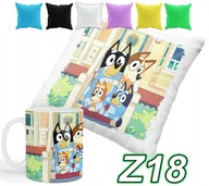 Gadżety dla niej i dla niego - ZESTAW KUBEK + POSZEWKA Z NADRUKIEM NIEBIESKI PIES PIESKI BINGO+IMIĘ - miniaturka - grafika 1