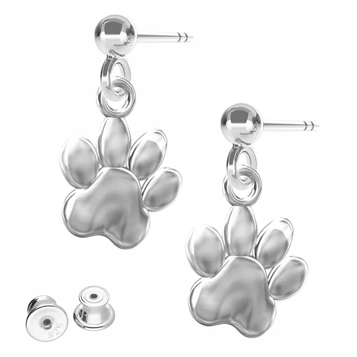 Kolczyki Srebrne Łapy Łapki Odciski Psa Kota na Sztyfcie SREBRO 925