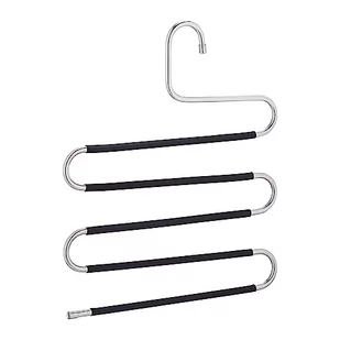 Relaxdays Wieszak na spodnie, zestaw 4 szt., kształt S, 5 drążków, antypoślizgowe, oszczędzające miejsce wielofunkcyjne pałąki, metal, srebrny/czarny - Skarpetki dla dzieci - miniaturka - grafika 1