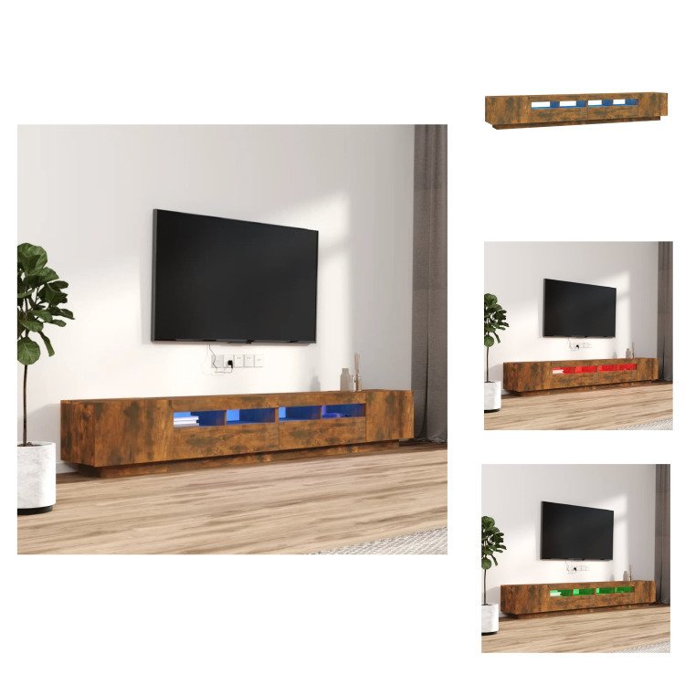 vidaXL 3-częściowa szafka pod telewizor z oświetleniem LED dąb wędzony materiał drewnopochodny - meble TV