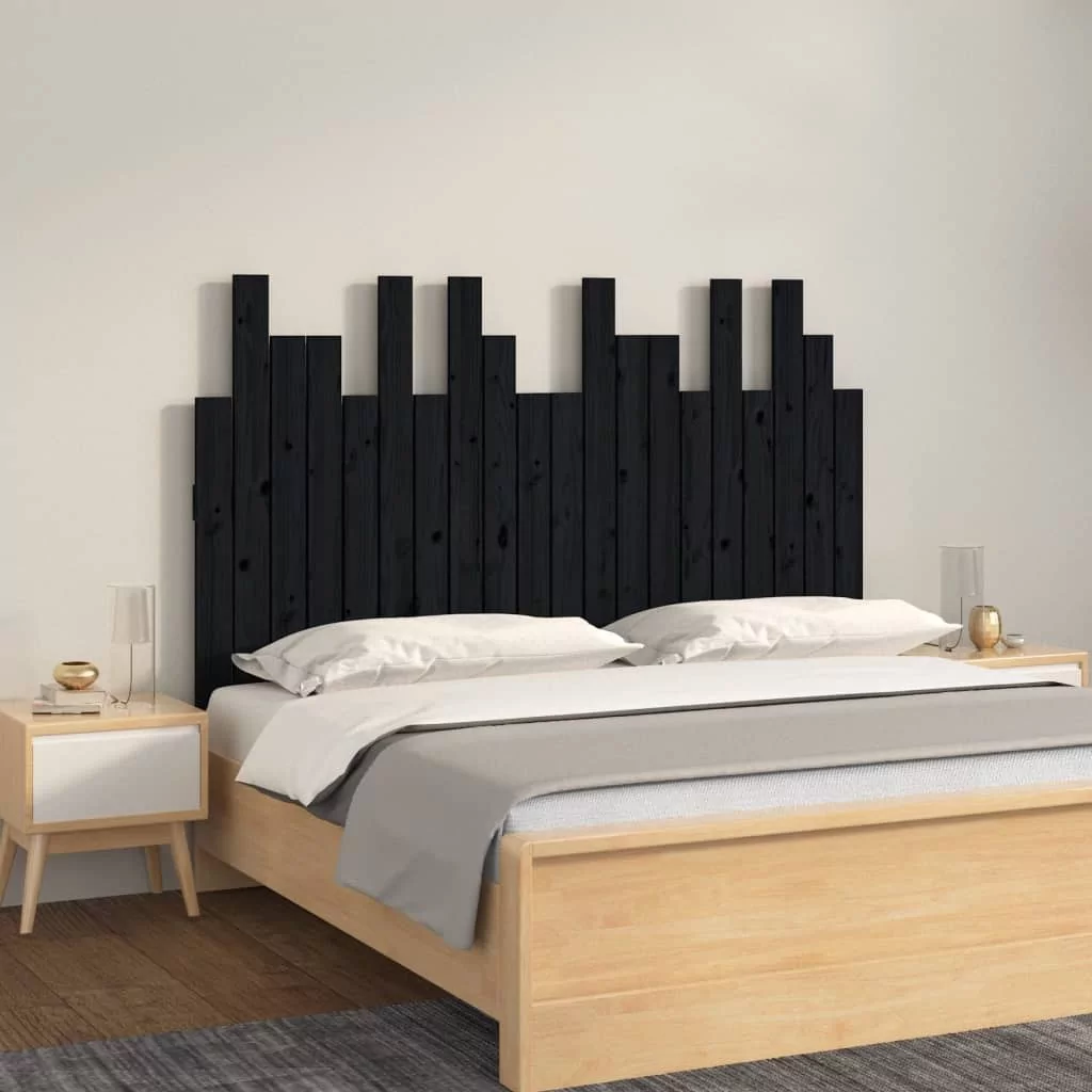 Wezgłowie łóżka, czarne, 127,5x3x80 cm, lite drewno sosnowe Lumarko!