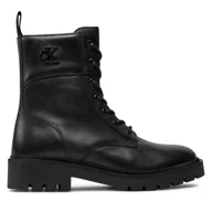 Botki damskie - Trapery Calvin Klein Jeans Combat Boot Mid Zip Lth In Calf YW0YW01550 Czarny - miniaturka - grafika 1