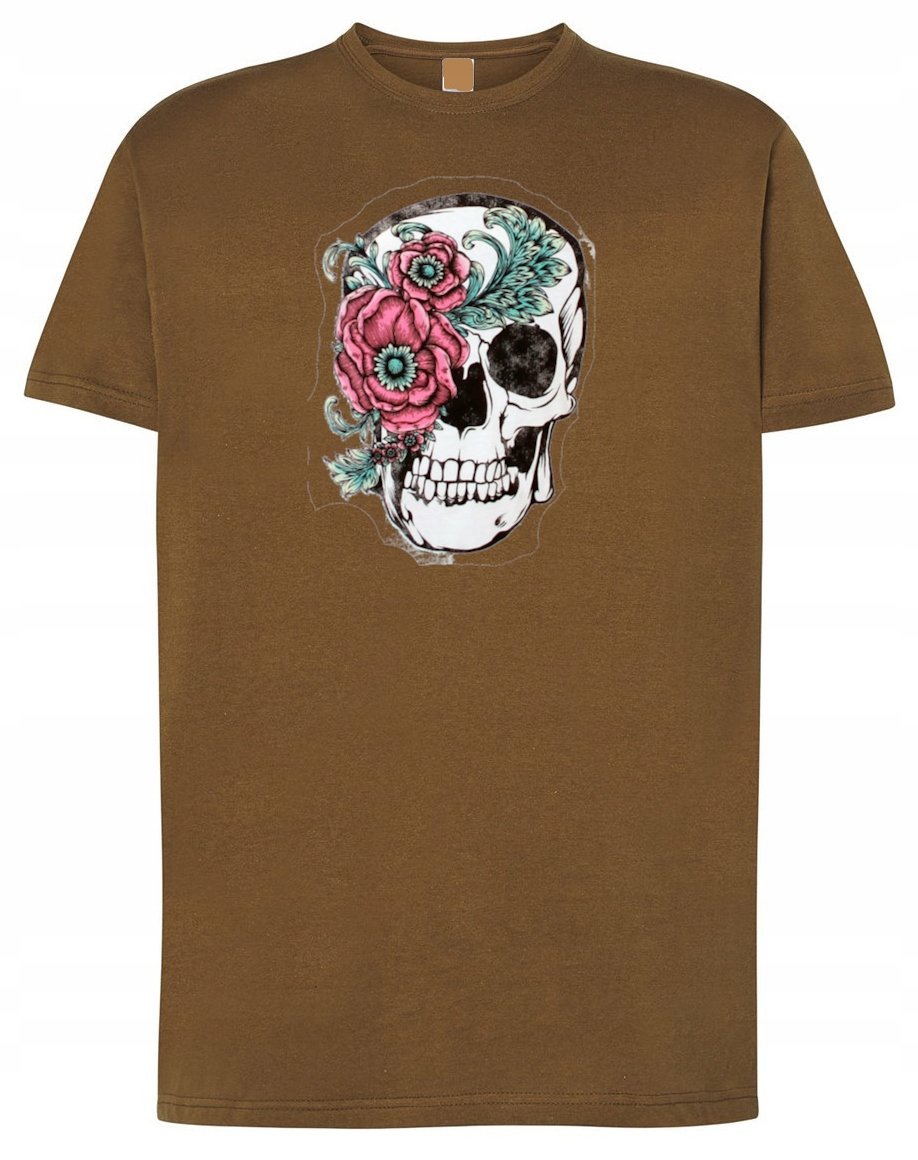T-Shirt męski nadruk Czaszka z Kwiatami r.XXL