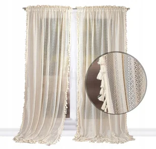 Gotowa Firana Koronkowa STYL BOHO BEŻOWA KLASA TAŚMA PIĘKNA 145x250 LG241 - Firany - miniaturka - grafika 1