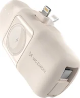 Powerbanki - Wozinsky WF16-YLS 5000mAh 15W Lightning z wbudowanym kablem USB-C i ładowarką do Apple Watch - beżowy - miniaturka - grafika 1