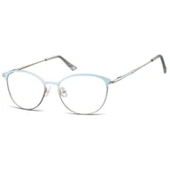 Okulary korekcyjne, oprawki, szkła - Okulary damskie zerówki kocie oprawki korekcyjne medium M295 błękit/srebrny - miniaturka - grafika 1