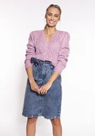 Swetry damskie - Kardigan o oversize'owym kroju - SWE271 róż MKM - miniaturka - grafika 1