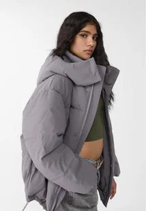 Stradivarius Pikowana kurtka oversize z kapturem Szary S - Kurtki damskie - miniaturka - grafika 1