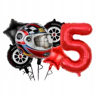 Balony i akcesoria - BALONY NA URODZINY FORMUŁA 1 WYŚCIGOWE ZESTAW BALONÓW CYFRA 5 CZERWONA HEL - miniaturka - grafika 1