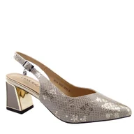 Sandały damskie - Vinceza 66733 damskie sandały skórzane na słupku eleganckie czółenka złoty-srebrny - miniaturka - grafika 1