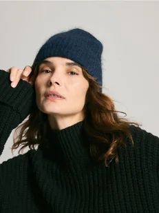 Reserved - Czapka z wełną i moherem - granatowy - Czapki damskie - miniaturka - grafika 1