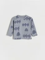 Bluzki dla niemowląt - Reserved - Bawełniany longsleeve z nadrukiem - jasnoniebieski - miniaturka - grafika 1