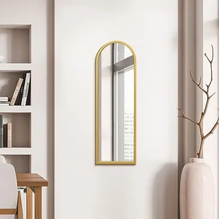 MirrorOutlet The Arcus - nowoczesne łukowe lustro ścienne w złotej metalowej ramie, 120 x 40 cm, czarne, rama o szerokości 2 cm i głębokości 3 cm - Lustra - miniaturka - grafika 1