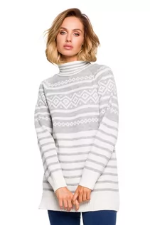 Swetry damskie - MXS08 Długi sweter świąteczny z golfem - popielaty - grafika 1