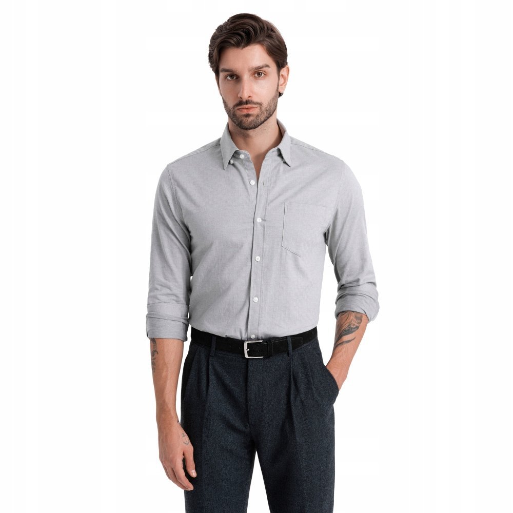 Koszula męska SLIM FIT z ozdobnej tkaniny szara V2 OM-SHCS-0174 M