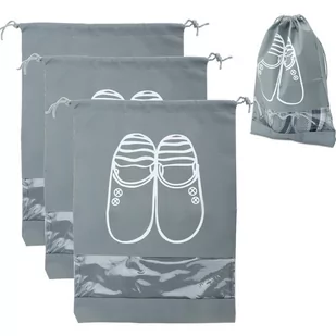 3x torby na buty w kolorze SZARYM - zestaw 3 toreb na buty z przezroczystym okienkiem i sznurkiem z włókniny odpornej na kurz i wodę - organizer do .. - Pokrowce na ubrania - miniaturka - grafika 1