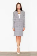 Spódnice - Prosta SPÓDNICA elegancka WYSOKI STAN beżowa wzór geometryczny XL - miniaturka - grafika 1