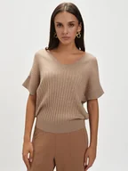 Kamizelki damskie - Dzianinowa beżowa kamizelka - miniaturka - grafika 1